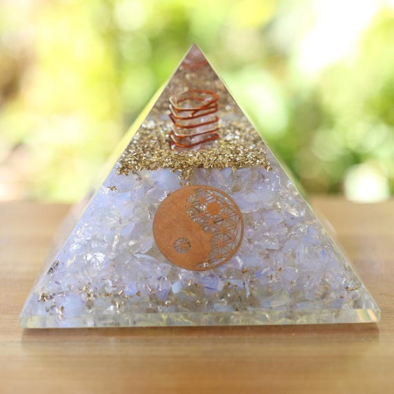 Blue Fire Opalite Orgone Pyramid 75mm EMF and 5G Energy Protection Orgonite
