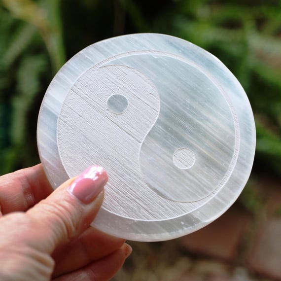 Selenite Yin Yang Charging Plate Coaster 4" Cleanse & Charge Crystals and Orgone
