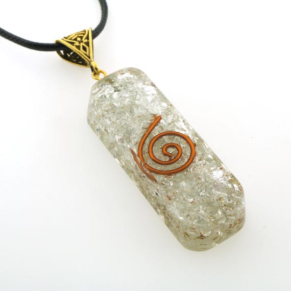 Aqua Obsidian Orgone Pendant Gold OR Silver Bail + FREE Chain EMF & 5G Protect