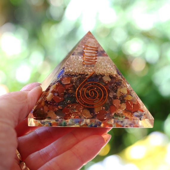 Natural 7 Chakra Orgone Pyramid LG 3in 75mm Powerful EMF & 5G Protection