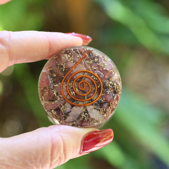 Natural Rhodonite Orgone Tower Buster 1.75 Inch 5g & EMF Protection
