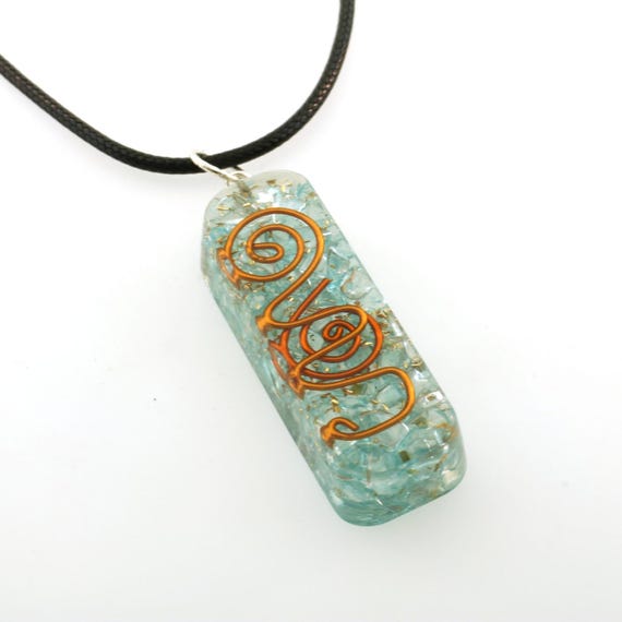 Aquamarine Orgone Chokurei Pendant Cord Necklace + FREE Chain EMF & 5G