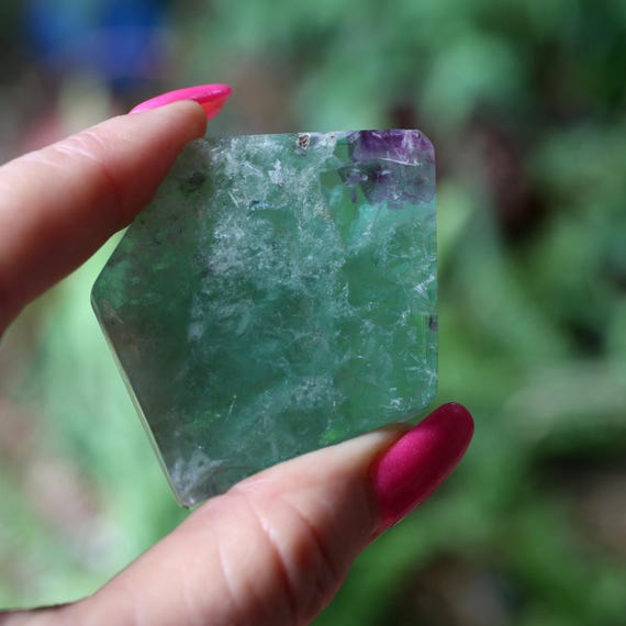 Rainbow Fluorite Slice Slab 60g Clear Green Purple 2 inch Crystal #123