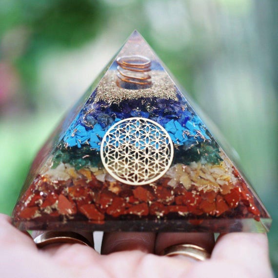 Natural Chakra Orgone Pyramid EMF Protection - 75mm Flower of Life Energy Healing