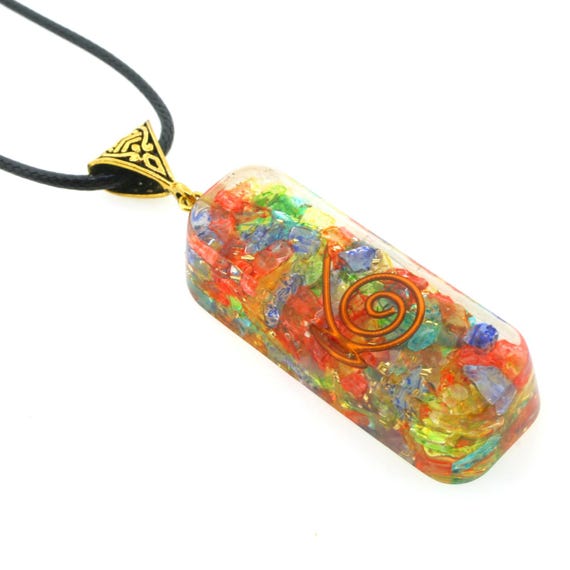 7 Chakra Onyx Orgone Pendant Necklace EMF & 5G Protection + 18" Cord Necklace