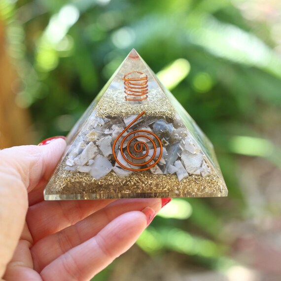 Blue Opal Orgone Pyramid 75mm EMF and 5G Energy Protection, Orgonite Generator
