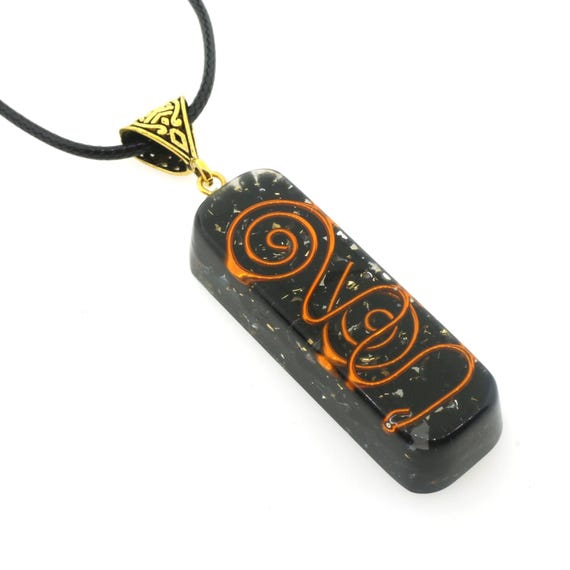 Black Tourmaline Orgone Chokurei Pendant Gold OR Silver + FREE Gold Chain EMF 5G