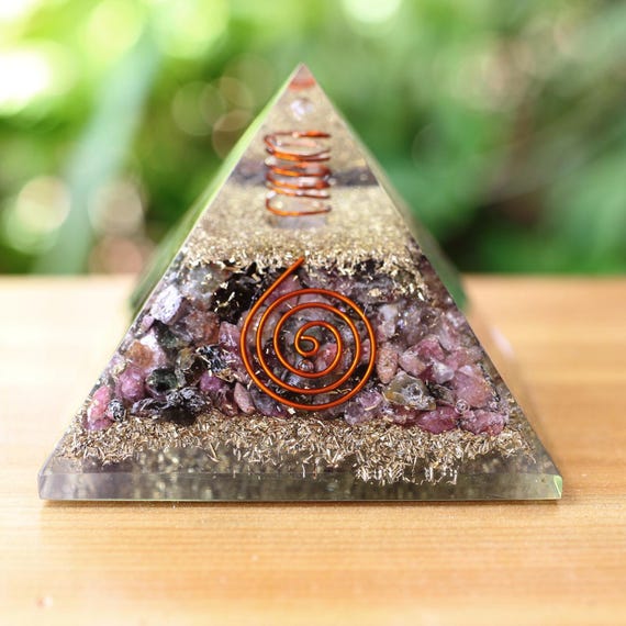 Watermelon Tourmaline Orgone Pyramid 75mm EMF and 5G Energy Healing Protection