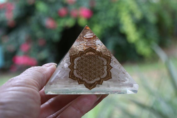 Glow in the Dark Selenite Orgone Pyramid 75mm XL EMF & 5G Protection
