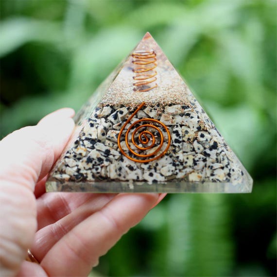 Dalmatian Orgone Pyramid Metatron Cube Large 3 Inch 75mm EMF & 5G Protection