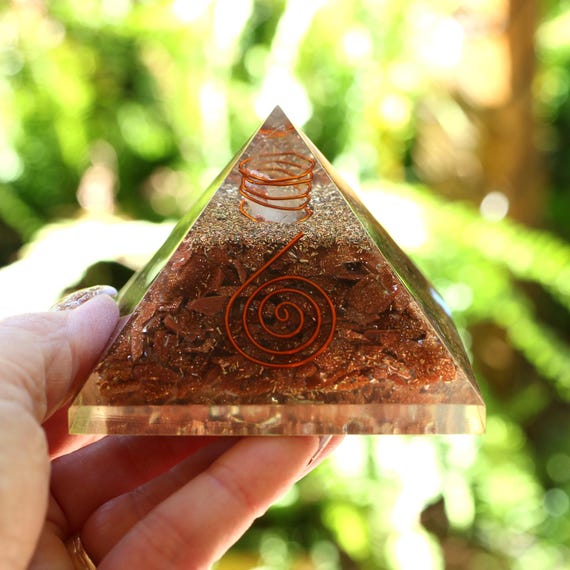 Red Goldstone Orgone Pyramid 75mm EMF & 5G Protection Positive Orgonite Energy