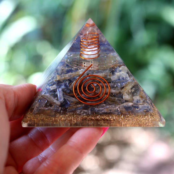 Natural Blue Kyanite Orgone Pyramid LARGE 3 inch 75mm EMF & 5G Protection
