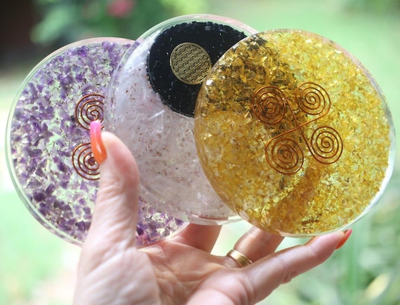 Orgone Charging Coasters 4 Inch CLEAR/CHARGE Your Orgone, Crystals, Food, Water