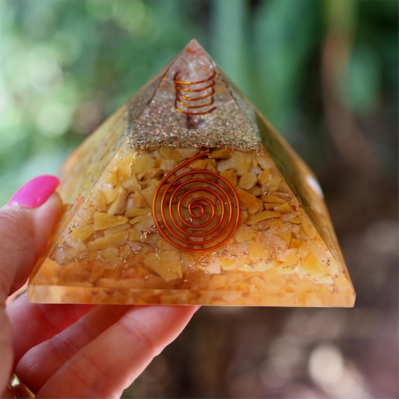 Golden Healer Orgone Pyramid 75mm EMF and 5G Protection Orgonite Energy Healing