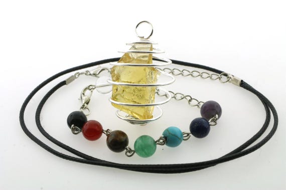 Luminescent Yellow Monatomic Andara Crystal Pendant + Pendulum Chain + Cord #LY1