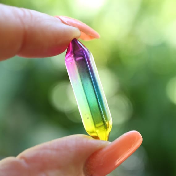 ONE Rainbow Aura Quartz 1.25 Inch Double Terminated Faceted USA Healing Crystal