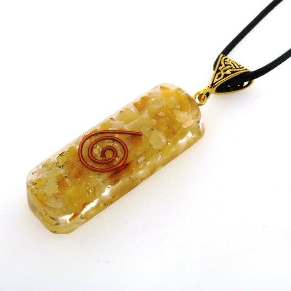 Golden Healer Quartz Orgone Pendant + Cord Necklace + FREE Gold Chain EMF & 5G
