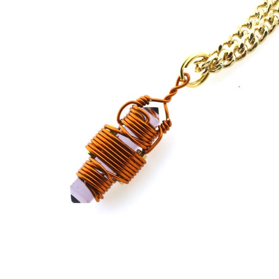 Siberian Violet Quartz Etheric Weaver Pendant 1.25" Copper Wire +14k Necklace