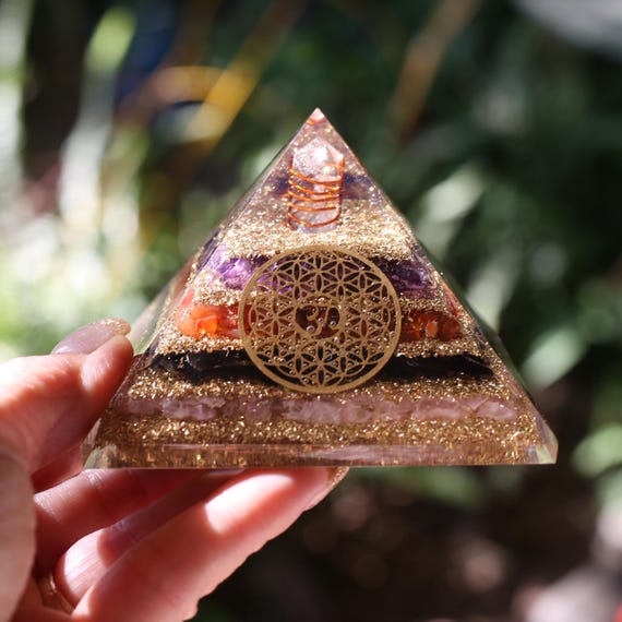 Rose, Elite Shungite, Carnelian, Amethyst Orgone Pyramid 90m EMF & 5G Protection