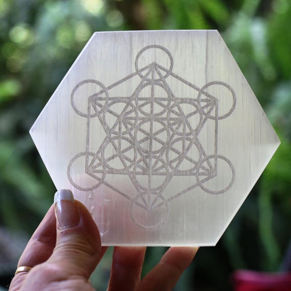 Selenite Charging Plate  4" LG Octagon Metatron Cleanse & Charge Your Crystals