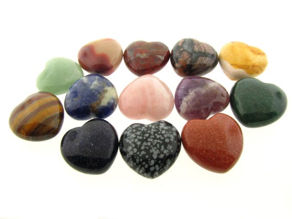 Natural Crystal Puffed Hearts 1.2" Assorted 30mm Palm Stones
