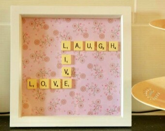 Scrabble letter art - motivational quote - Live Laugh Love