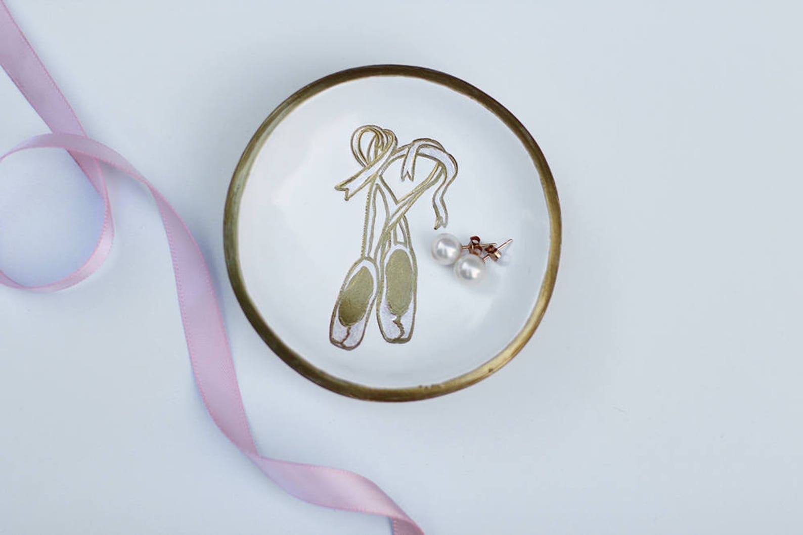 ballet jewelry dish / personalized ring dish / ring holder / pink and gold / unique gift for dancers / gift for bff / dainty gif