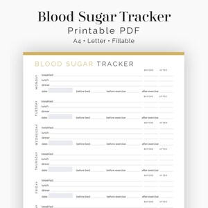 Blood Sugar Tracker - Fillable - Blood Glucose Log, Diabetes Log - Health & Medical Log - Printable PDF - 3 colours - Instant Download