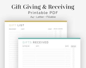 Gift Giving & Receiving - 2 Printables - Fillable - Printable PDF - Christmas Planner, Holiday Planner, Party Planner - Instant Download