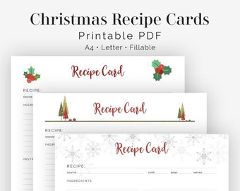 Recipe Card Full Page - Christmas Recipe Card - Fillable - Printable PDF - Instant Download - Holidays, Recipe Page, Household Binder