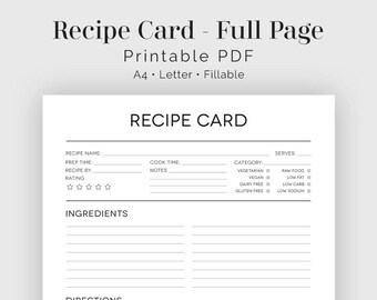 Pdf Recipe Template Etsy