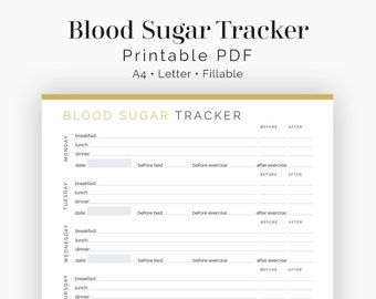 Blood Sugar Tracker - Fillable - Blood Glucose Log, Diabetes Log - Health & Medical Log - Printable PDF - 3 colours - Instant Download