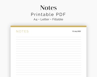 Notes - Lined, Unlined, Grid, Dot Grid - Fillable - Printable PDF - Home Management - Business Planner - Instant Download