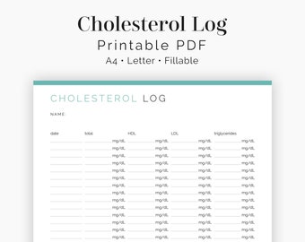 Cholesterol Log - Fillable - Cholesterol Tracker LDL, HDL, triglycerides - Health & Medical Log - Printable PDF - Instant Download