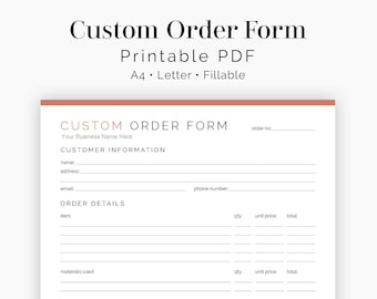 Custom Order Form - Fillable - Business Planner - Printable Organizational PDF - 3 colours - Instant Download