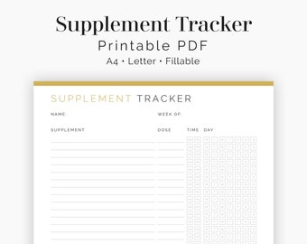 Supplement Tracker - Health & Medical Log, Healthcare Planner, Medical Planner - Printable PDF - 3 colours - Instant Download