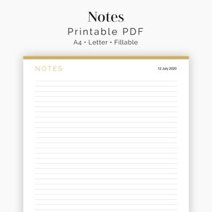 Notes - Lined, Unlined, Grid, Dot Grid - Fillable - Printable PDF - Home Management - Business Planner - Instant Download