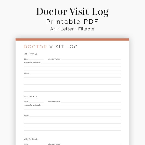 Doctor Visit Log (2 layouts) - Health & Medical Log, Healthcare Planner, Medical Planner - Printable PDF - 3 colours - Instant Download