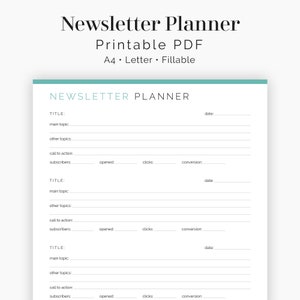 Newsletter Planner - Fillable - Printable PDF - Business Planner, Blog Planner - Instant Download