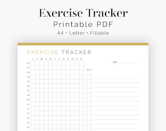 Yearly Exercise Tracker - Fillable - Printable PDF - Fitness Tracker, Yearly Fitness Overview - Health & Fitness - Instant Download