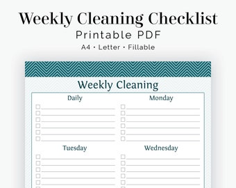 Weekly Cleaning Checklist - Fillable - Prefilled and empty version included - Printable PDF - Instant Download - Cleaning Checklist Chevron