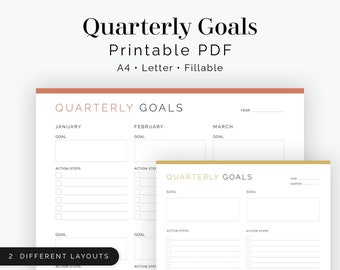 Quarterly Goals (2 layouts) - Fillable - Printable PDF - New Year Resolution, Goal Tracker, Productivity Planner - Instant Download
