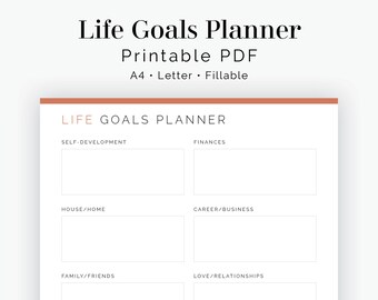 Life Goals Planner - Fillable - Printable PDF - New Year Resolution, Life Planner -  Home Management - Instant Download