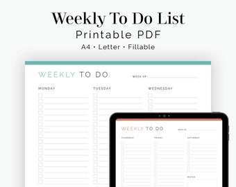 Weekly To Do List v2 - Fillable - Printable PDF - Task Management, Productivity Planner - Business Planner - Instant Download