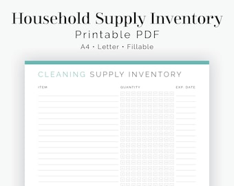 Household Supply Inventory - Office, Toiletries, Cleaning supply & Medication  - Fillable - Printable PDF - Instant Download