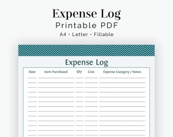 Expense Log - Fillable - Instant Download - Finance Printable PDF