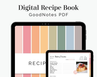 Digital Recipe Book for GoodNotes (Portrait) - Hyperlinked Tabs - Rainbow iPad Recipe Journal, Digital Cookbook - Instant Download