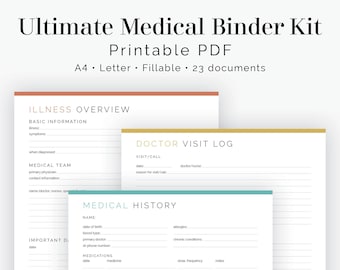 Ultimate Medical Binder Kit (23 documents) - Fillable - Printable PDF - Health and Medical Planner - Instant Download