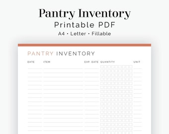 Pantry Inventory (2 layouts) - Fillable - Printable PDF - Household Management, Meal Planner - Instant Download