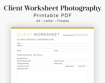 クライアント ワークシート写真 - 記入可能 - 印刷可能な PDF - 写真ビジネス - ビジネス プランナー - 即時ダウンロード